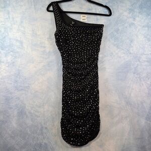 Windsor Black One Shoulder Rhinestone Ruched Bodycon Mini Dress D12363 Small